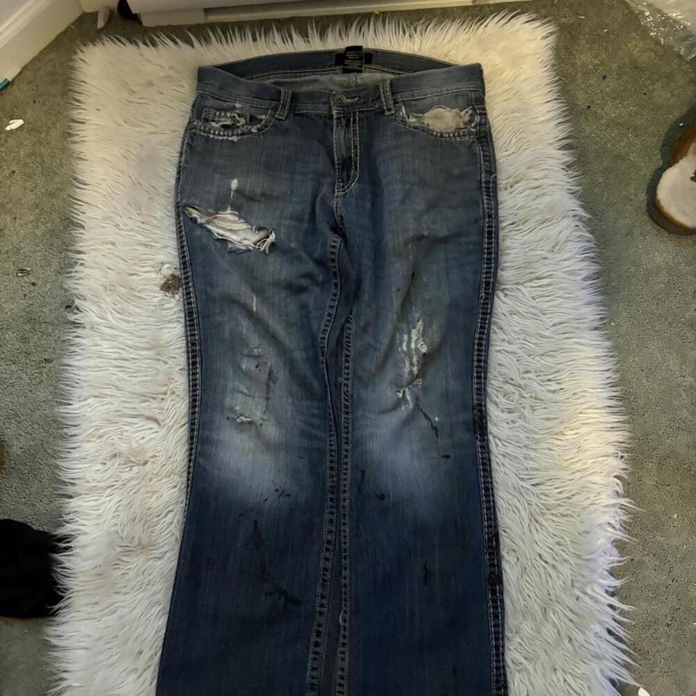 SUKO low rise distressed ripped bootcut jeans
